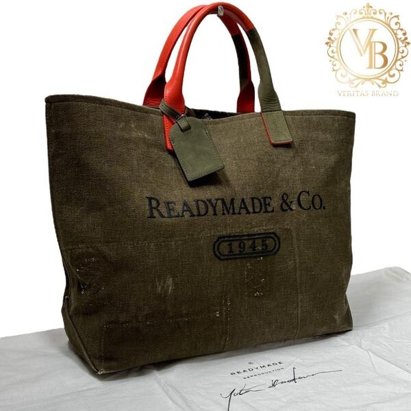 【極美品】レディメイド READYMADE ウィークエンド トートバッグ ショルダーバッグ 大型 自立 メンズ カーキ キャンバス