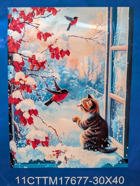雪景色猫のクロスステッチキット
