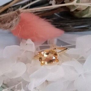 セール 天然 ブランデーシトリン 18KGP (シルバー925 ) リング 横置 8×6ミリ ゴールド フリーサイズ 変更可