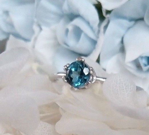 天然石 ロンドンブルートパーズ シルバー 925 クラウン リング 11月 誕生石 ハンドメイド 王冠