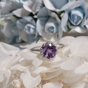 天然石 アメジスト クラウン 大 リング シルバー 925 フリーサイズ 王冠 ハンドメイド