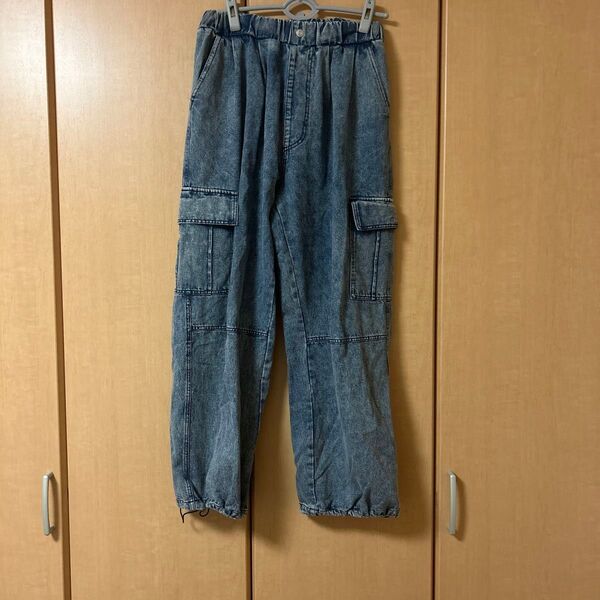 デニムカーゴパンツ ブルー系 ドローコード付き カーゴパンツ デニムパンツ しまむら