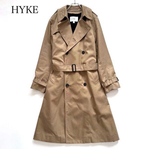 XLサイズ 近年モデル HYKE ハイク トレンチコート ベルト ライナー付き ロングコート ダブル アウター 通年 ベージュ