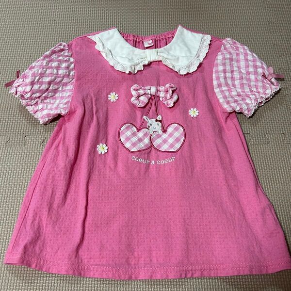 クーラクール 着1〜2回 ピンク さくらんぼ チェック 半袖Tシャツ 半袖 キッズ 子供服