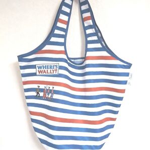 WHERE'S WALLY? エコバッグ ボーダー柄 青×赤×白 雪印メグミルク×ウォーリーをさがせ!