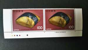  commemorative stamp national treasure series no. 7 compilation boat . lacqering inkstone case 2 sheets unused goods color Mark & large warehouse .. board attaching (ST-10)