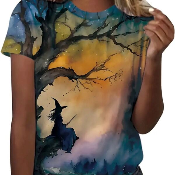 ハロウィン柄 魔女のいる森 半袖Tシャツ