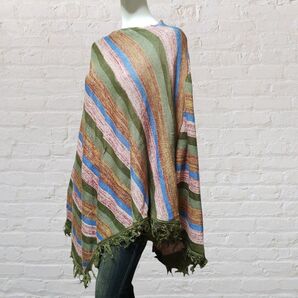 新品 ローズバッド カリマール 麻 ニット ポンチョ イタリア製 カーキ/レッド 税抜価格11000円