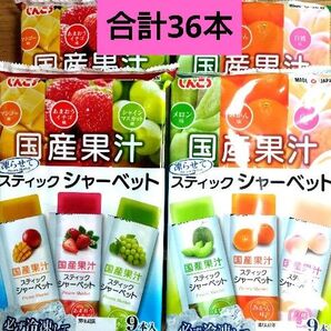 ☆全6種類☆国産果汁 凍らせてスティックシャーベット【9本入×4袋 計36本】 みかん いちご メロン