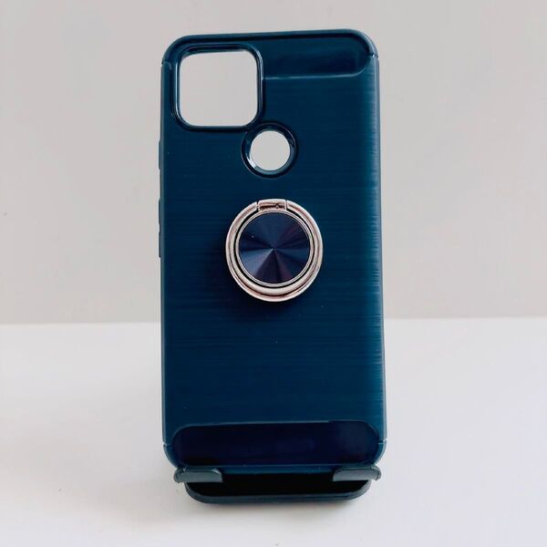 Google Pixel 5 スマホケース スタンド機能 車載ホルダー対応 落下防止 リング付き ネイビー