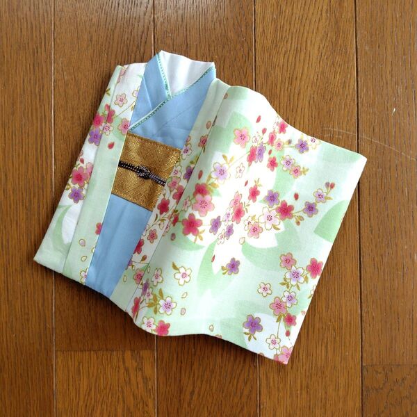 ブックカバー 打ち掛け 和柄桜 グリーン 文庫本サイズ