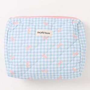 《大容量》ギンガムチェック リボン柄 マルチポーチ