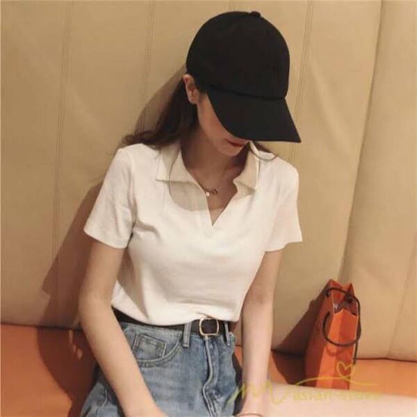 【ZARA】クロップドポロシャツ ホワイト リブ コットン ストレッチ Y2k カットソー