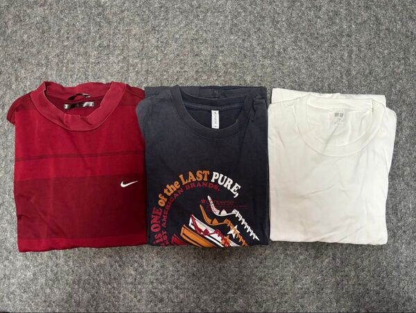 半袖Tシャツ3着セット サイズ注意ML混在 赤紺Mサイズ 白Lサイズ しわよれ色落ち黄ばみあり