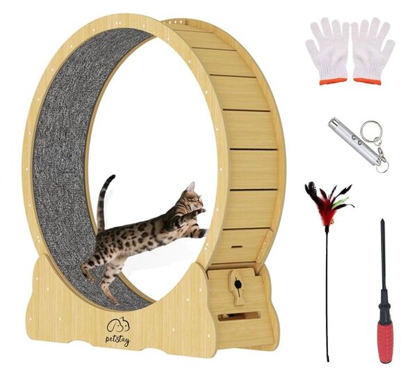 キャットホイール 猫 回し車 木製 運動不足解消 爪研ぎ機能 静音ローラー