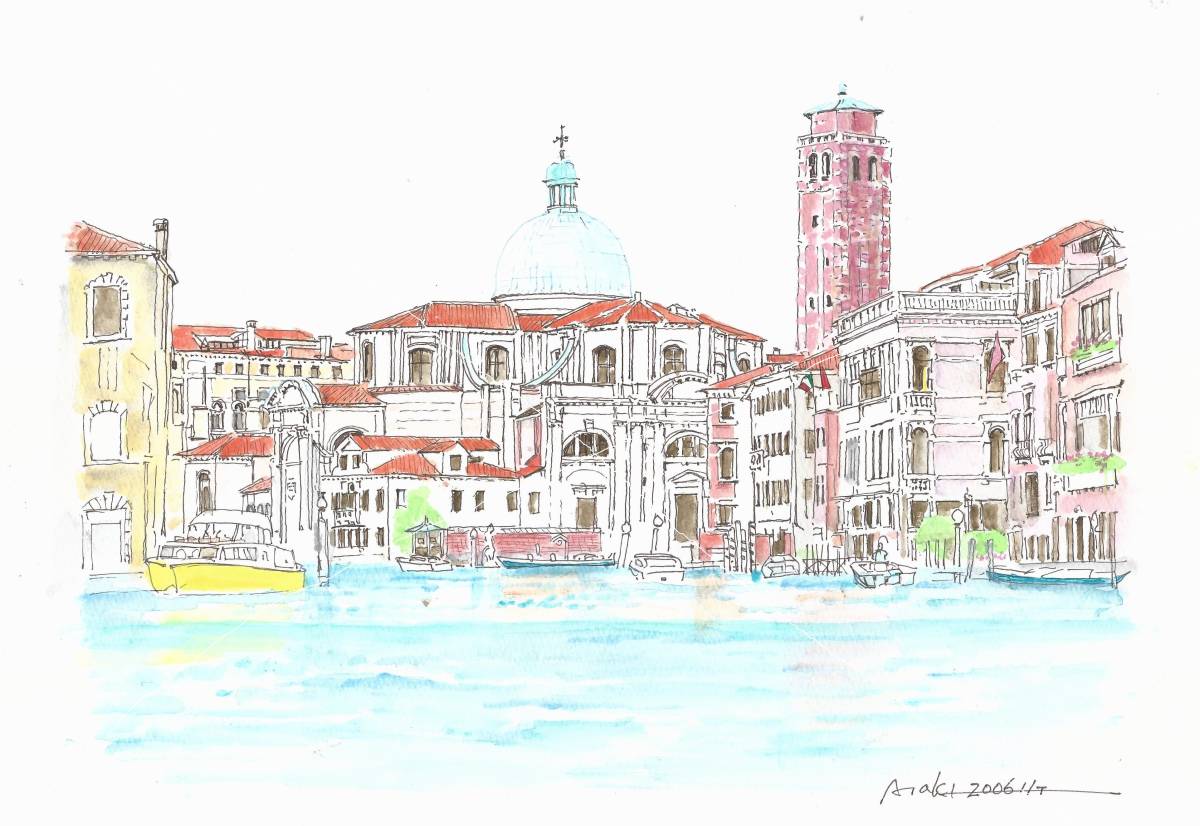 Paysage urbain du patrimoine mondial, Italie, Venise vue de la mer - 2, Papier à dessin F4, Peinture originale à l’aquarelle, Peinture, aquarelle, Nature, Peinture de paysage