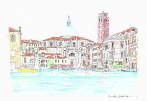 Art hand Auction Weltkulturerbe-Stadtbild, Italien, Venedig vom Meer aus - 2, F4 Zeichenpapier, Original Aquarell, Malerei, Aquarell, Natur, Landschaftsmalerei