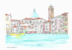 世界遺産の街並み・イタリア・海からのベニス・F4画用紙・原画・水彩画