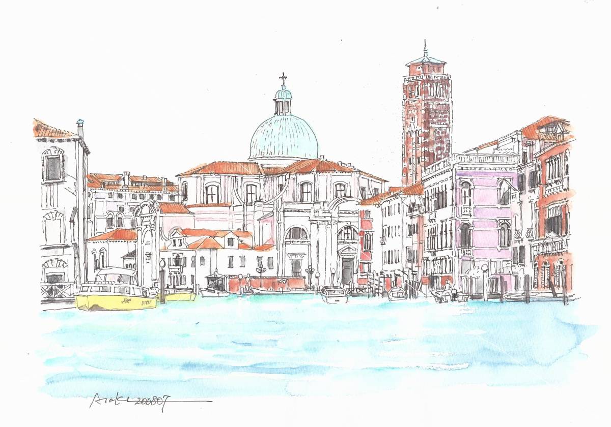 Weltkulturerbe-Stadtbild, Italien, Venedig vom Meer aus, F4 Zeichenpapier, Original Aquarell, Malerei, Aquarell, Natur, Landschaftsmalerei
