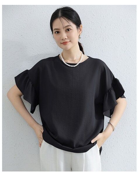 レディース トップス ブラウス シャツ ゆったり 体形カバー 5分丈 半袖 春 夏 可愛い おしゃれ
