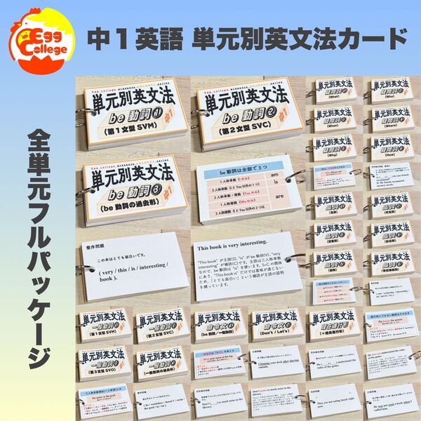 【中1フルパッケージ】単元別英文法カード 中学生 テスト 復習 予習 試験 参考書 英単語 中学英語 検定 暗記カード 単語カード