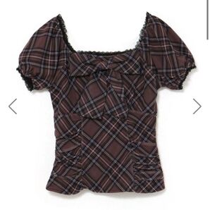 bubbles パターンリボントップス ブラウンチェック Y2K 半袖カットソー