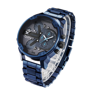 Cagarny 6820 クラシックデザインクォーツ腕時計メンズファッションメンズ腕時計ブルーステンレス鋼デュアル回レロジオmasculino xfcs