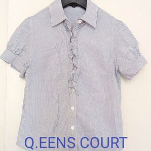 オフィスカジュアル ブルーストライプ ブラウス M