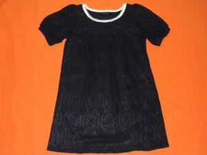 *JAYRO white. race knitted manner short sleeves navy One-piece * Gyro *