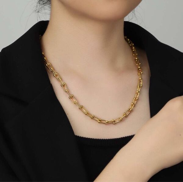 ハードウェア リンクネックレス A ゴールド U字 チェーン アクセサリー 男女兼用 ジュエリー