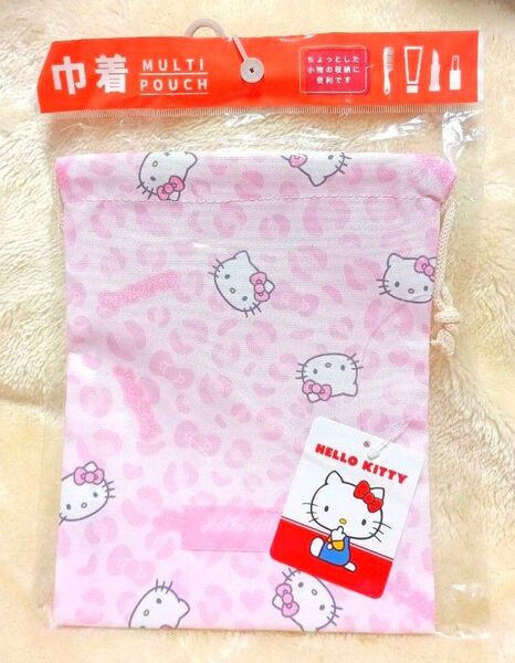 ハローキティ 巾着 マルチポーチ ヒョウ柄 レオパード ピンク サンリオ