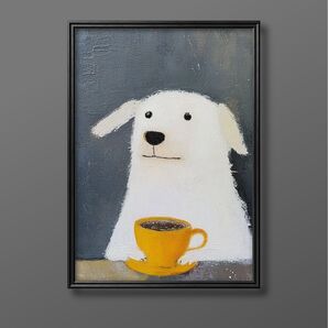 絵画 | イラストポスター 674 ☆ 【ワンちゃんのコーヒータイム】