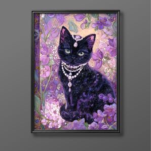 絵画 | イラストポスター 685☆ 【Cats and flowers】