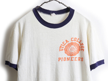 60s USA製 ビンテージ ★ Champion チャンピオン 3段 染み込み プリント 半袖 リンガー Tシャツ ( 男性 メンズ M ) 古着 60年代 ランタグ_画像2