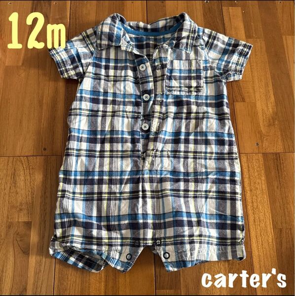 carter's チェック ロンパース 12m つなぎ シャツ 80 90 半袖 カバーオール ベビー服 男の子
