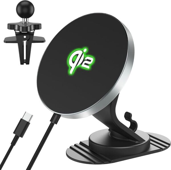 【未使用】マグセーフ充電器 スマホホルダー 車 ワイヤレス充電 磁気 車載ホルダー 急速充電 エアコン吹き出し口