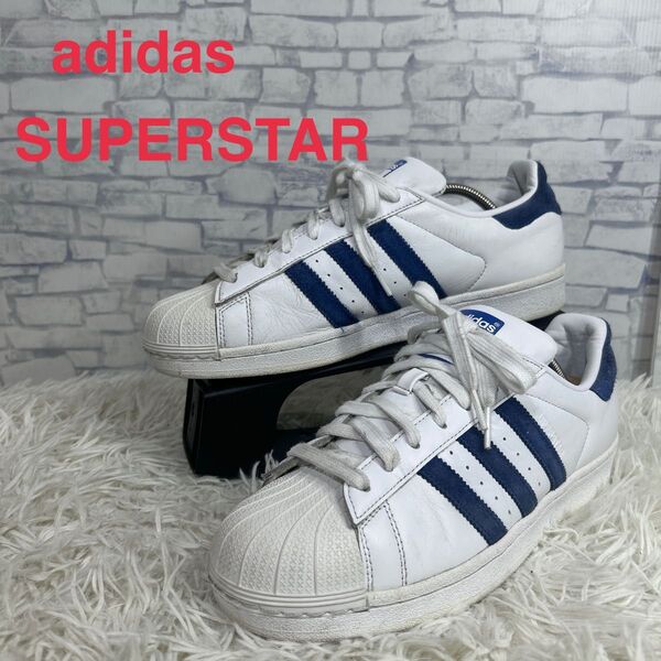 adidas アディダス スーパースター レザー 白 青 メンズスニーカー 27.5