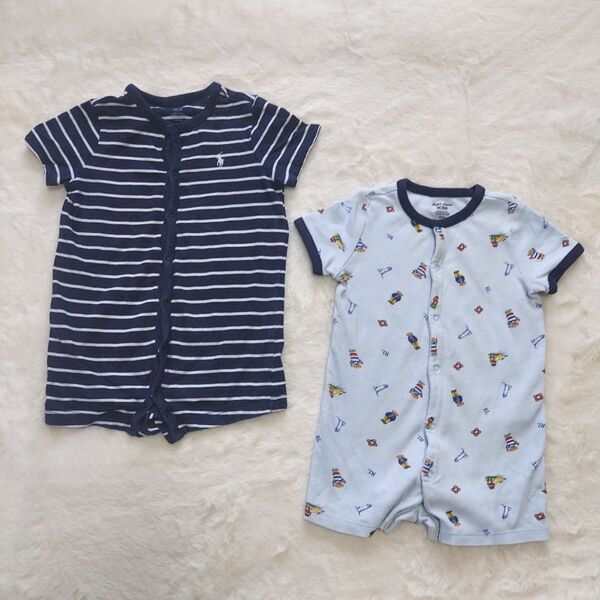 RALPH LAUREN ラルフローレン ベビー ロンパース 75 ボーダー ポロベア