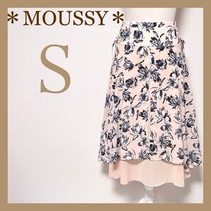 *MOUSSY*マウジー ミモレ丈花柄シフォンスカート レーススカート フレアスカート リボン 編み上げ 総柄