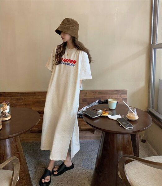 ワンピース チュニック Tシャツ ロング丈 ホワイト