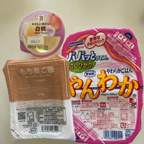 食品詰め合わせ 3個セット パックご飯 もち麦ご飯 白桃ゼリー