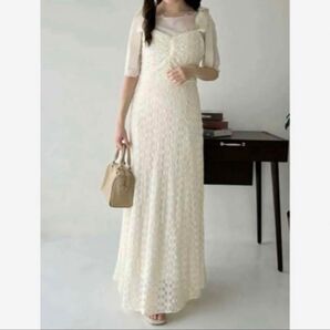 ワンアフターアナザーナイスクラップ あざともて キャミワンピース ロングワンピース レース ホワイト リボン