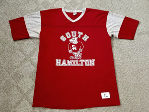 良好 70s~ USA製 SOUTH HAMILTON 切り替え フットボールTシャツ バーガンディ 杢グレー XL アメリカ製 大きいサイズ ビンテージ