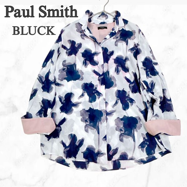 個性派 Paul Smith black ポールスミス ブラック 水彩アート柄 シアーシャツ 透け感 ※色移り有