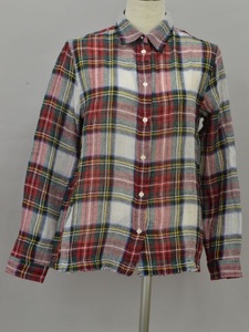  diesel DIESEL shirt / blouse check studs button long sleeve linen cotton red group lady's F-M11894