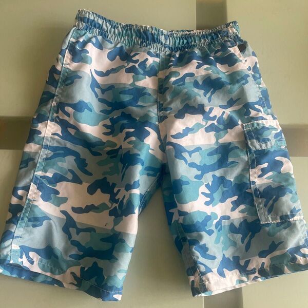 水着 ハーフパンツ 水陸両用 キッズ カモフラ 迷彩柄 ブルー系 110