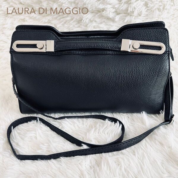 LAURA DI MAGGIO ローラディマッジオ ショルダーバッグ ハンドバッグ 2way レザー 黒 ブラック シルバー