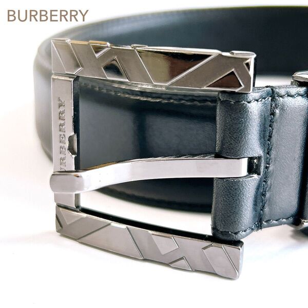 BURBERRY バーバリー ベルト ブラック 黒 レザー チェック シルバー金具 メンズ レザーベルト 本革