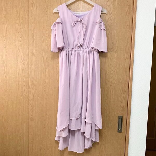 axes femme アクシーズファム 肩あきデザイン楊柳ワンピース ラベンダー Mサイズ