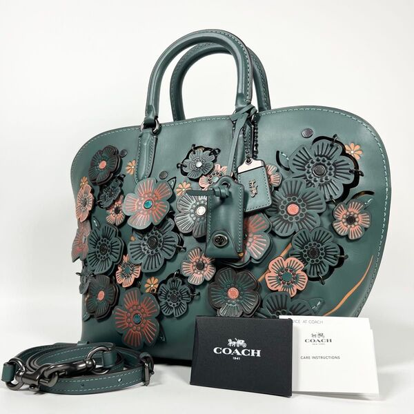 【未使用級】COACH コーチ ダコタ サッチェル レザー ティーローズ グリーン 2way トートバッグ ハンドバッグ